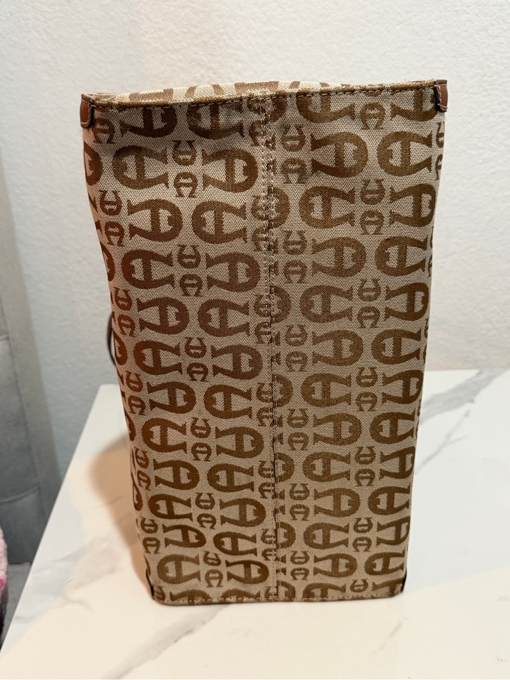 ETIENNE AIGNER Brown Logo Canvas Tote Bag EUC - Picture 5 of 8